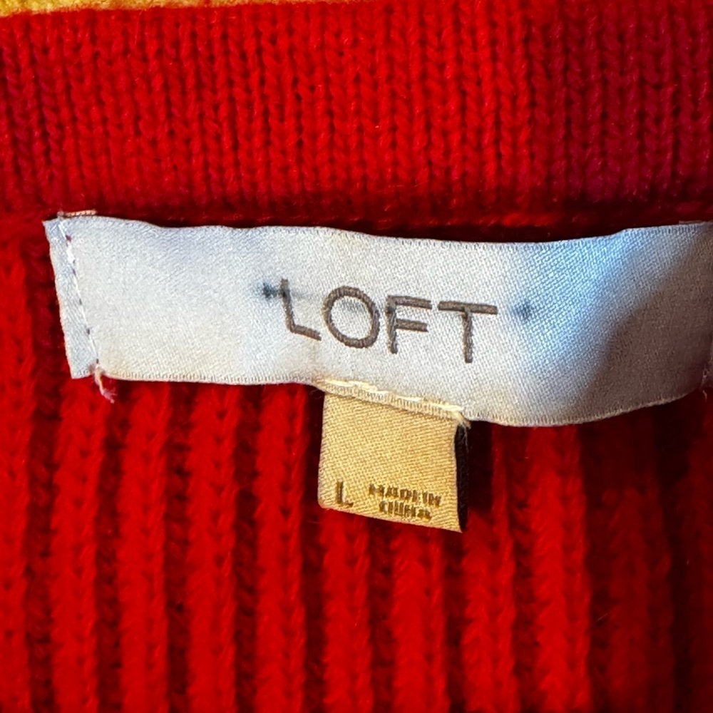 Loft Women’s L Red Burgundy Sweater Lightweight Ribbed Preppy Hi Low Waist Line - Picture 3 of 10